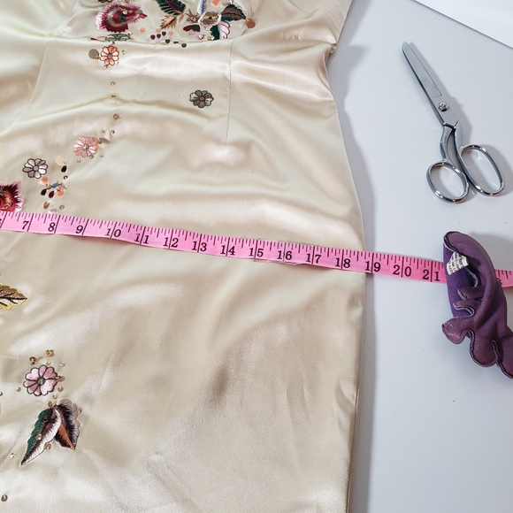 Vtg Y2K Retro Hollywood Glam Satin Sheath Dress Embroidered Bead Sequin Floral 4 - Picture 15 of 17